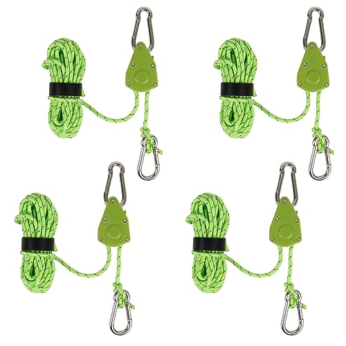 Kyaoayo 4 StüCk Duty Heavy Rope Seilratsche Mit Haken, Abspannseile Camping, Zeltschnur, 4mm Zelt Rettungsseil Mit Seilspanner,4 Meter Lang, Zeltschnur Leuchtend für Outdoor Zeltplane Camping. (Grün) von kyaoayo