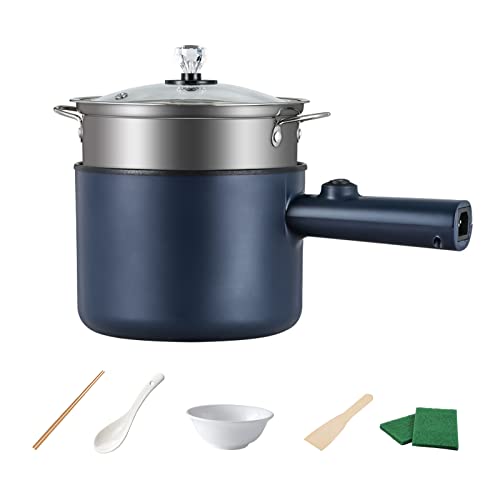 Mini Elektrische Pfanne Mit Deckel，1.8L Elektrischer Hot Pot für Wohnheim，Manuelle Europäische Vorschriften der elektrischen Kochplatte，für schnelles Erhitzen auf Reisen Wohnheim (Blau mit Dampfgarer) von kyaoayo