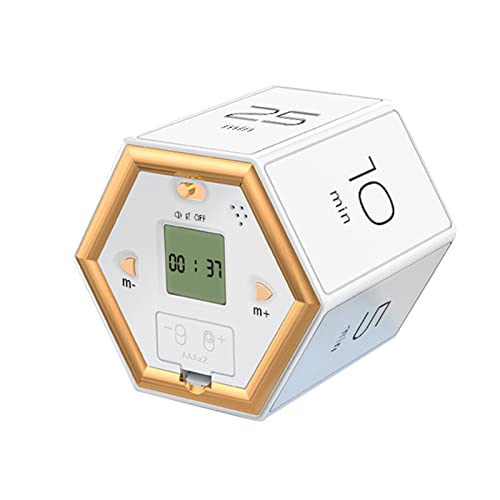 Sechseckiger Magnetisc Flip-Timer, Digitale Uhr Count Down Timer, Mit LCD-Bildschirm, Zeitmanagement-Würfel-Timer für Zähneputzen Unterhaltung Lernen Sport und Fitness (Weiß) von kyaoayo