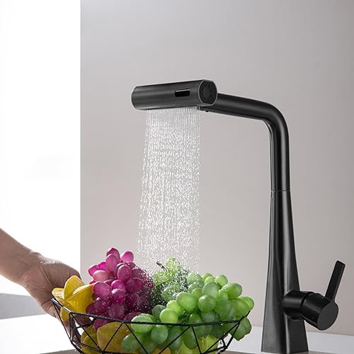 Wasserfall Küchenhahn, Kitchen Faucet, Edelstahl Waschbecken Wasserhahn Küche, 360° Drehung, Hochdruck Küchenarmatur, 3-Funktion Spültischarmatur Küche, Küchenarmatur für Küche Spülbecke (Schwarz) von kyaoayo