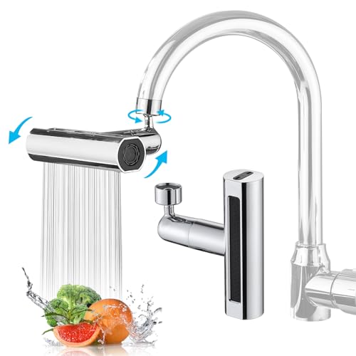 Wasserfall Küchenhahn, Kitchen Faucet mit Adaptern, 4-Funktion Edelstahl Waschbecken Wasserhahn Küche, 360° Drehung Hochdruck Küchenarmatur, Spültischarmatur Küche, Küchenarmatur für Küche Spülbecke von kyaoayo