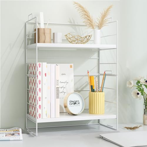 kyaoayo Desktop-Bücherregal Tischregale, 2 Schicht Schreibtisch-Organizer, Einstellbar Schreibtisch-Aufbewahrungsregal, Bücherregal, Küchenregal, Kosmetikregal (Weiß, Doppelgestell 2 Lagen), TS12 von kyaoayo