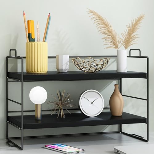 kyaoayo Desktop-Bücherregal Tischregale, 3 Schicht Schreibtisch-Organizer, Einstellbar Schreibtisch-Aufbewahrungsregal, Bücherregal, Küchenregal, Kosmetikregal (Schwarz, Doppelgestell 2 Etagen) von kyaoayo