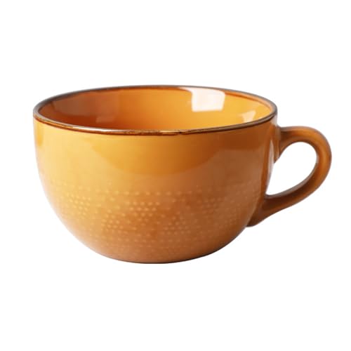 kyaoayo Kaffeetasse Tasse, Groß Keramik Suppentassen, 700 ml Kaffeetasse Müslischalen mit Henkel, Porzellan Kaffeebecher für Müsli Suppen, Salat Schale, Schüssel, Suppenschüssel für Geschenk (Gelb.) von kyaoayo