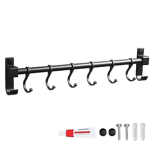 kyaoayo Küchenhalterung, Küchen Hängeleiste, Küchenablage Wand Organizer mit 6 Abnehmbaren Haken, Korrosionsbeständig und rostfrei, Küchenhalterung ohne Bohren für Flure,Küchen,Badezimmer (40cm) von kyaoayo