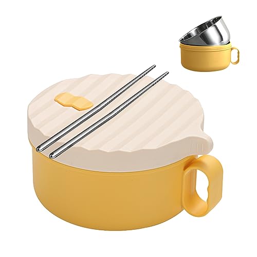 kyaoayo Rostfreier Stahl Ramen Bowl Schüssel, Instant-Ramen-Schüssel 1200ML Ramen Schüssel Set mit Deckel und Stäbchen Japanische suppenschüssel Nudelsuppen Schale für Schlafsäle (C) von kyaoayo