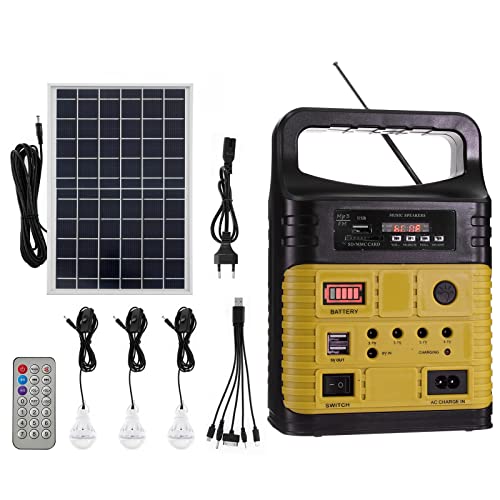 kyaoayo Solargenerator Tragbares Kraftwerk,mit Solarpanel und LED-Lampen,mit Bluetooth-Radio-MP3-Funktion,für Outdoor-Camping Haus Notfall Angeln Jagd Reisen (Gelb) von kyaoayo