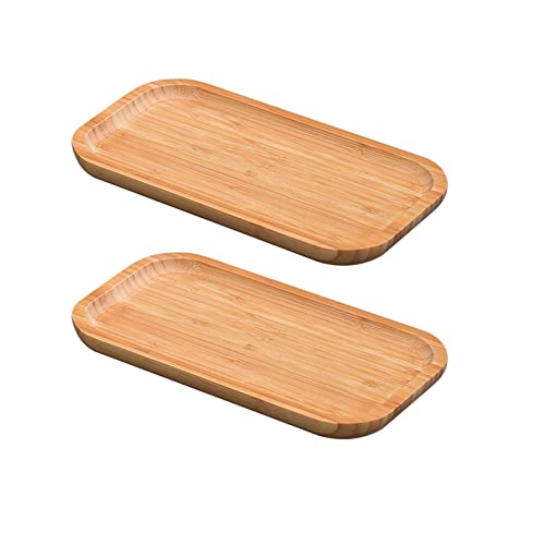 kyriee 2 Stück Bambus Tablett Rechteckig Bambus-Untersetzer Untertasse Rechteck es Holztablett Robust Holz Teller für Nachmittagsteesnacks (25x14x2cm) von kyriee