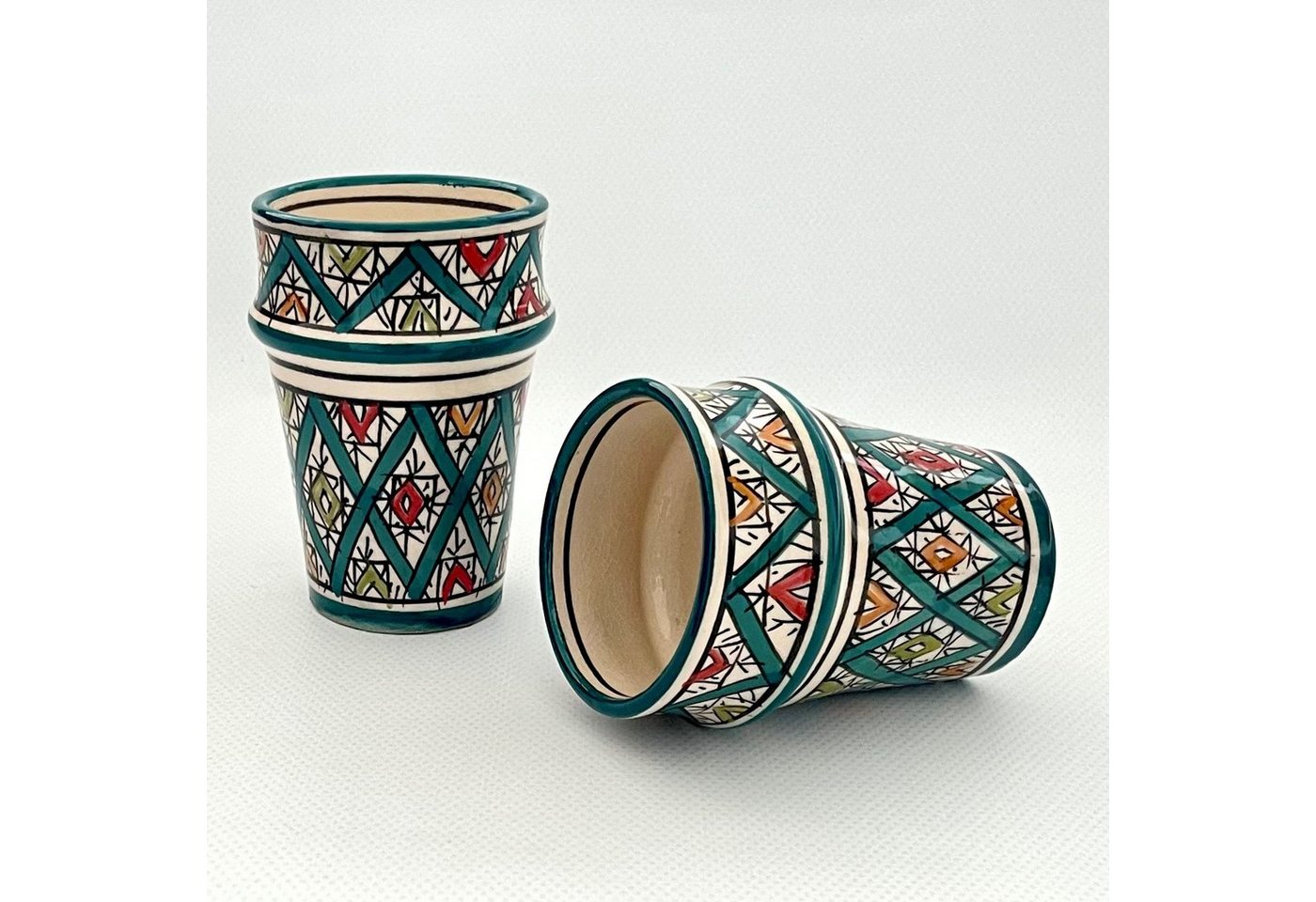 l-artisan Becher, Handbemalter Keramikbecher aus Marokko BMK, Trinkglas Aus Keramik 200ml von l-artisan