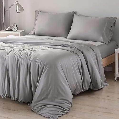 l&j 'Bettwäsche-Set für Doppelbett, 250 x 200 cm mit 2 Kissenbezügen 50 x 80 cm, Dunkelgrau, Doppel-Bettwäsche-Set, aus Baumwolle, mit Rückseite für Doppelbett, sehr weich und bequem, waschbar (3) von l&j