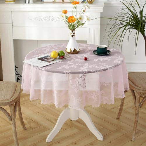 Französische Tischdecke Spitze Rund 100cm, Vintage Boho Tischtuch mit Rosa Blumenmuster, Spitzenoptik Retro Tischwäsche für Hochzeit, Kaffeetisch, Festliche Tischdeko (180 cm Durchmesser,A2) von lM-SHOP