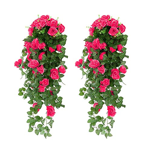 laamei 2 Stück Künstlich Hängende Blumen,Rose Kunstblumen für Draußen,Hängende Kunstpflanze Balkon Dekoration,Hängende Pflanzen Künstliche für Haus Garten Hochzeit Büro von laamei