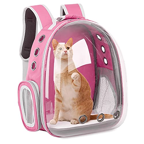 laamei Katzen Rucksack Katzenrucksack mit Fenster Transporttasche Katze Haustier Rucksack transparent u. wasserdicht für Katzen kleine Hunde(Pink) von laamei