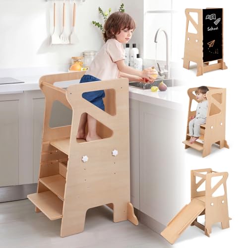 Labebe Lernturm für Kinder, Montessori Learning Tower mit Rutsche, 4-in-1 Verstellbare Höhen Lernturm mit Kreidetafel, Multifunktion Kinder Lernstuhl Tritthocker für Küchentheke Labebe Lernturm für Kinder, Montessori Learning Tower mit Rutsche, 4-in-1 Verstellbare Höhen Lernturm mit Kreidetafel, Multifunktion Kinder Lernstuhl Tritthocker für Küchentheke von labebe
