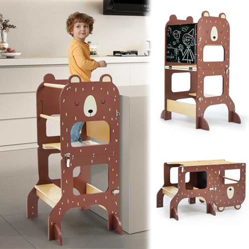 labebe lernturm ab 1 Jahr, Großformat Montessori Lernturm klappbar, 3 in 1 Multifunktion Learning Tower mit Zeichnung Kreidetafel-brauner Bär labebe lernturm ab 1 Jahr, Großformat Montessori Lernturm klappbar, 3 in 1 Multifunktion Learning Tower mit Zeichnung Kreidetafel-brauner Bär von labebe