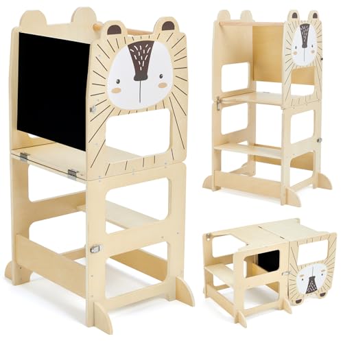 labebe lernturm für Kinder, Großformat klappbar Montessori Learning Tower, 2 in 1 lernstuhl Kinder mit Message Boards ab 1 Jahr von labebe