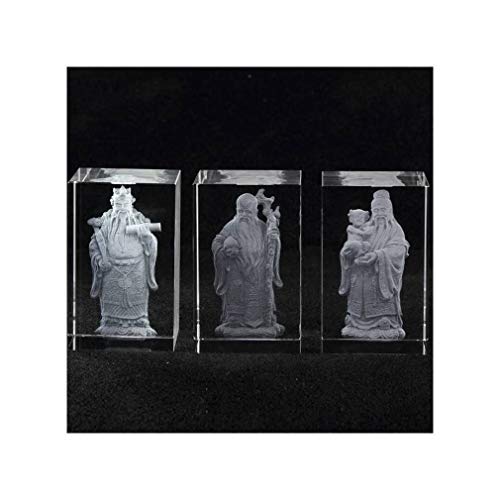 lachineuse - 3 Figuren Götter Fuk aus Kristall – Figuren Fuk, LUK und Sau – Farbe transparent in 3D – 8 cm Höhe – Dekoration Feng Shui für Haus, Büro, Innen – Geschenkidee China von lachineuse