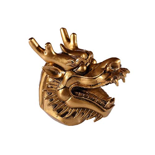 lachineuse - Figur Kopf des chinesischen Drachen – Figur Drache – 13,5 x 15 x 11 cm – Symbol für Kraft, Stärke & Langlebigkeit – asiatische chinesische Dekoration – für Büro, Haus – Farbe Gold von lachineuse