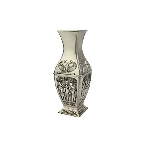 lachineuse - Ägyptische Vase, 18 cm – Stahl, Farbe Silber – Deko-Artikel Ägypten Antike – Anubis, Horus, Isis Flügel, Sphinx – Geschenkidee Souvenir Ägypten von lachineuse