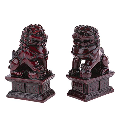 lachineuse - Statuette chinesische Löwen rot – 2 Figuren Fu Hunde – 10,5 x 6 x 4 cm – asiatische chinesische Dekoration – Feng Shui Dekoration für Haus, Büro, Innenbereich, Geschenkidee China Asien von lachineuse