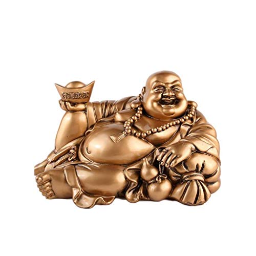 lachineuse – Große Statuette eines liegenden lachenden Buddha – Goldenes Harz 14 cm – Buddhistische Traditionen – Yuan Bao Barren, Wu Lou Kürbis – Glücksbringer, Glück, Vermögen von lachineuse