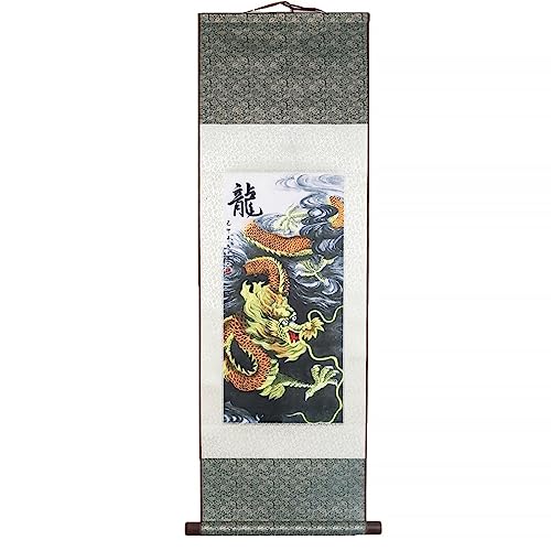 lachineuse – Kaiserlicher chinesischer Himmelsdrache Kakemono – Wandteppich – japanische Dekoration zum Aufhängen – 100 x 30 cm – Zen-Atmosphäre – Farbe Grau – Geschenkidee aus Japan und Asien von lachineuse