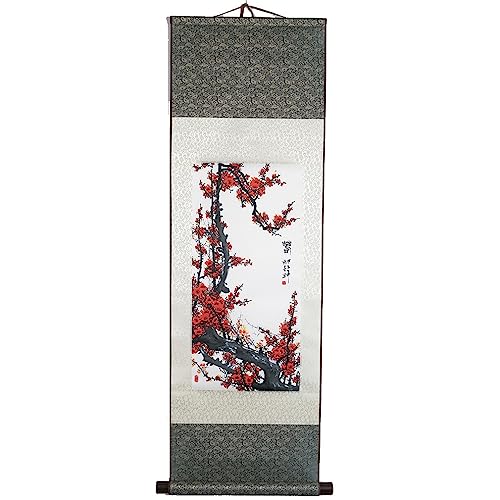 lachineuse Kakemono Pflaumenblüten – Wandteppich – japanische Dekoration zum Aufhängen – 100 x 30 cm – Symbol der Hoffnung – japanisches Bild Druck – Farbe Grau – Geschenkidee Japan Asien von lachineuse