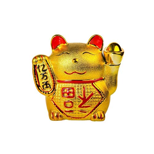 lachineuse - Katze Maneki Neko vergoldet – Figur japanische Katze Glücksbringer – Objekt Kawaii Deko – Lucky Cat Porzellan 15,5 cm – süße asiatische Katze – Glück, Glück und Glück – Farbe Gold von lachineuse
