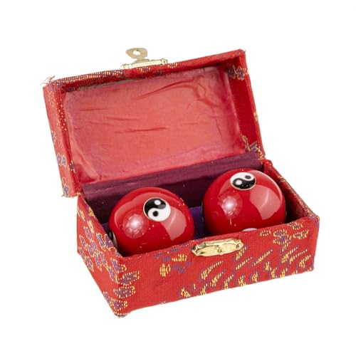 lachineuse - Rotes Qi-Gong-Kugeln Set Yin-Yang - Chinesische Anti-Stress-Kuglen aus Emaille ⌀ 45 mm - Zen-Entspannungs-Geschenkset - Asiatisches Objekt Japan China Deko Feng Shui - Farbe Rot von lachineuse