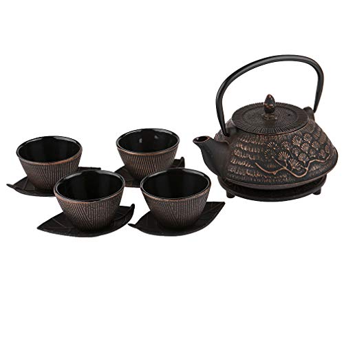 lachineuse - Tee-Set aus Gusseisen, Kirschblüten – 1 Teekanne, 4 Tassen aus Gusseisen & Filter – Fassungsvermögen 0,8 l – japanische asiatische Dekoration – Geschenkidee für Geschirr – Farbe: Schwarz von lachineuse