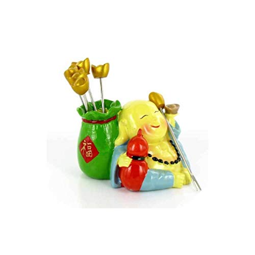 lachineuse – Halter für Vorspeisenspieße – Muster des chinesischen lachenden Buddha – mehrfarbiges Dekorationsobjekt – Harz und Metall – chinesischer Glücksbringer – asiatische Geschenkidee von lachineuse