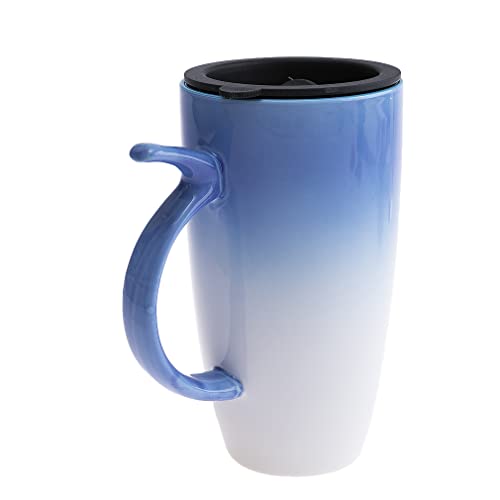 lachineuse - Riesige Tasse Zen 600 ml – große Tasse XXL blau aus Porzellan – japanische Tasse für Tee & Kaffee – mit Thermodeckel – Farbverlauf Ozeanblau & Weiß – Tasse Geschenkidee – Riesige Tasse von lachineuse
