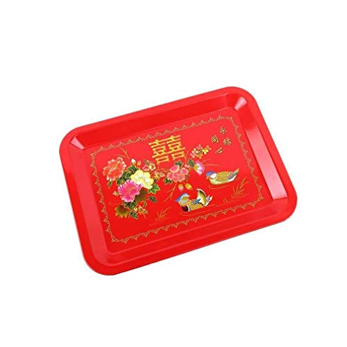 lachineuse – Rechteckiges chinesisches Tablett – 38 x 28 cm – Serviertablett aus Metall – rote Farbe – Küche, Aperitif, Vorspeise – traditionelles Mandarinen-Enten-Muster – asiatische Geschenkidee von lachineuse