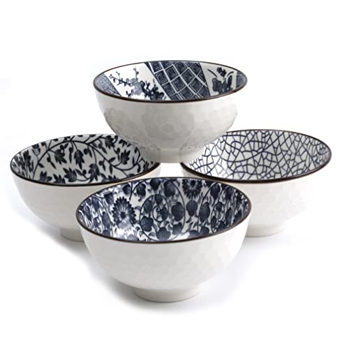 lachineuse - Set mit 4 japanischen Schalen – praktische Schalen – Zen-Design und traditionelles Design – Blau und Weiß – Atmosphäre von Asien – japanische Dekoration – Geschenkidee Japan Asien von lachineuse