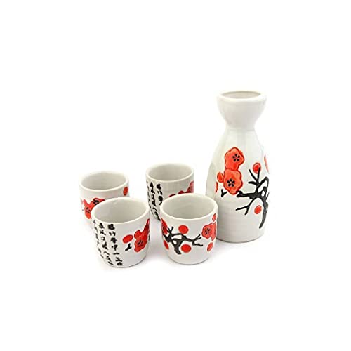 lachineuse - Saké-Service Kirschblüten – mit 4 Schalen & Karaffe – Japanische Sake-Gläser – Geschenk asiatisches chinesisches Geschirr – Traditionelles Saké-Service aus Porzellan mit Blumenmuster – von lachineuse