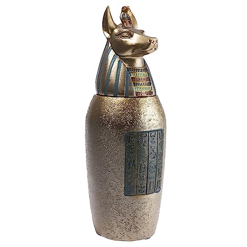 lachineuse - Vase Canope Anubis – Ägyptische Vase, dekorativ, 21 cm – Deko-Objekt Ägypten Antike – Statue Figur Pharao Kopf des Schakals – Geschenkidee Deko Box Urne – Farbe Bronze Gold von lachineuse