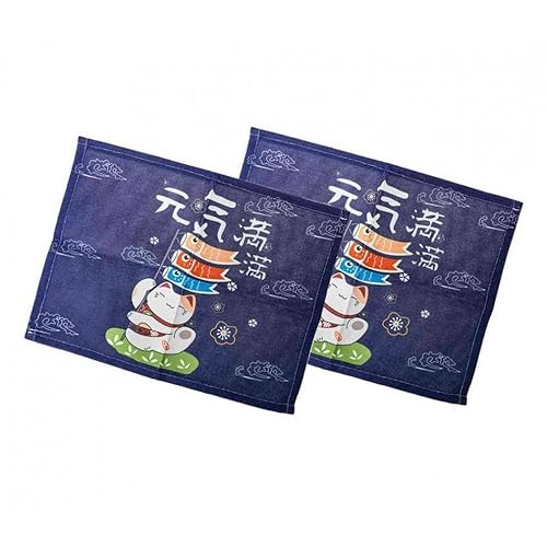 lachineuse - 2 Tischsets Maneki Neko & Fische – Japanische Tischuntersetzer aus Stoff – 40 x 30 cm – Geschenkidee Japan Küche – Niedliche japanische Katze – asiatische Dekoration – Farbe Blau von lachineuse