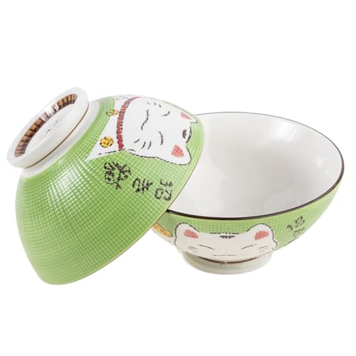 lachineuse - 2 Suppen- oder Ramen-Schalen – Design Maneki Neko – Duo Grün – Mehrzweck-Schalen – Porzellan – japanische Dekoration – Geschenkidee Japan Asien von lachineuse