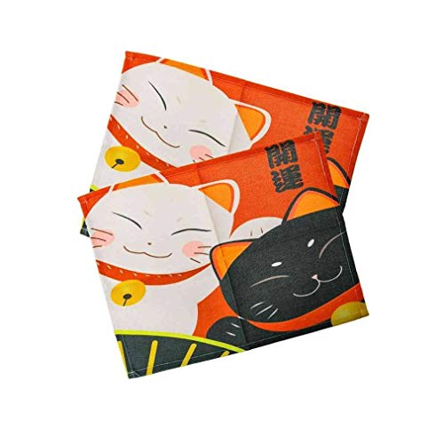 lachineuse - 2 Tischsets Katze Maneki Neko – japanische Tischuntersetzer aus Stoff – 40 x 30 cm – Geschenkidee für japanische Küche – süße japanische Katze – Dekoration asiatisch – Farbe Schwarz & von lachineuse