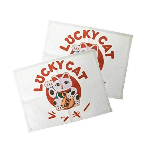 lachineuse – 2 Tischsets Lucky Cat – Tischuntersetzer aus japanischem Stoff – 40 x 30 cm – Geschenkidee für die japanische Küche – Japanische Maneki-Neko-Katze – Asiatisches Dekoobjekt – Farbe Weiß von lachineuse