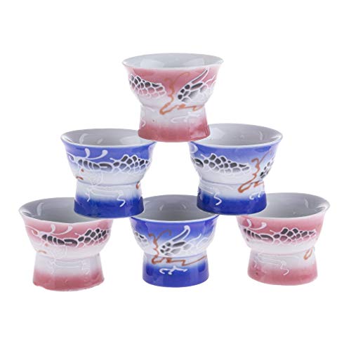 lachineuse 2169 6 Tassen Sake-Set mit nackte Frau – Japanische Gläser – Freche Geschenkidee Chinesisch – Traditionelles Cup Porzellan Japan – Soju-und Alkoholschalen, Blau/Rosa von lachineuse