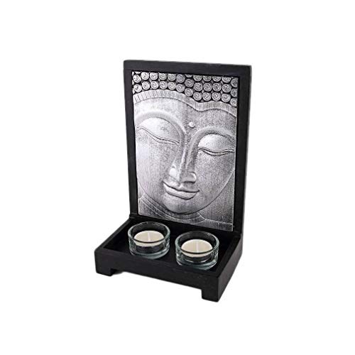 Lachineuse - Dekorativer Kerzenhalter mit Buddha-Gesicht – Dekoration Zen Innen Buddha – mit 2 Kerzenhalter aus Glas – 24 x 15 cm – Asiatische Deko – Geschenkidee Asien Japan – Kerzenständer von lachineuse