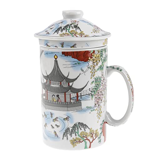 lachineuse - Chinesische Tasse Contemplation des Sees - Porzellan Teetasse mit Sieb und Deckel - Chinesische Malerei - Traditionelles chinesisches Geschirr - Geschenkidee Tee Asien von lachineuse