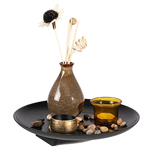 lachineuse - Kerzentablett Zen – Innendekoration mit Kleiner Vase & getrockneten Blumen – Durchmesser 25 cm – für Büro, Couchtisch – Asiatisches Deko-Objekt – Geschenkidee – rund von lachineuse