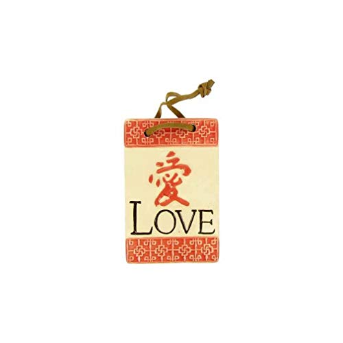 lachineuse – Dekoratives Schild – Wünsche der Liebe – Dekoratives Objekt zum Aufhängen – Keramik – 13 x 9 cm – Rosa, Weiß, Schwarz – Heimdekoration, Büro – Asiatische Geschenkidee von lachineuse