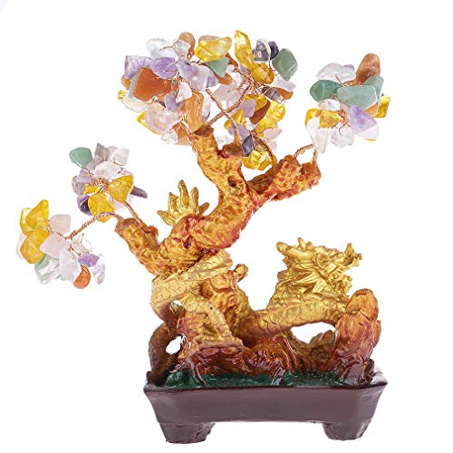 lachineuse - Drachenbaum 5 Elemente - Feng Shui Baum 19 cm - Asiatische japanische Drachendekoration - Glücksbaum mit goldenem Drachen - Asiatische Edelsteindekoration - Japan Zen Objekt von lachineuse