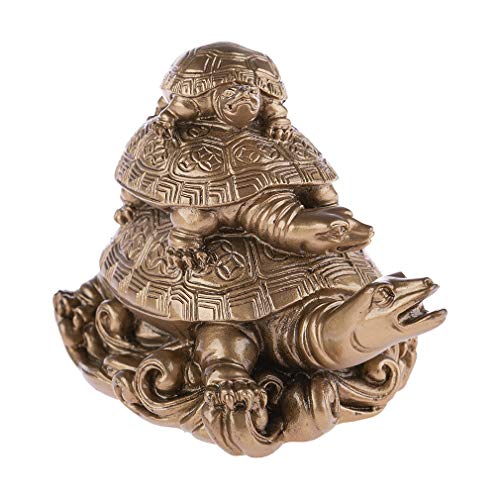 lachineuse - Figur 3 Feng Shui Turtles – Dekorative Schildkröten – Symbol für Langlebigkeit, Reichtum, Wohlstand – Schutz für Haus und Familie – 11 x 8 x 7 cm – asiatische Deko – Farbe Gold von lachineuse