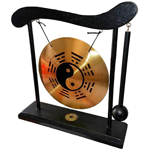 lachineuse Gong auf Sockel Yin Yang – Dekoration Zen aus Holz und Kupfer – asiatisches Dekoobjekt für Zuhause Büro Wohnzimmer – Geschenkidee Japan Asien – Tradition von lachineuse