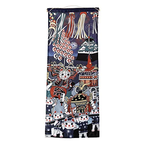 lachineuse - Wandteppich, Hommage an Maneki Neko – japanische Dekoration zum Aufhängen – 80 x 32 cm – traditionelles Japanisches Bild mit Prägung – Farbe Blau – Geschenkidee Japan Asien von lachineuse