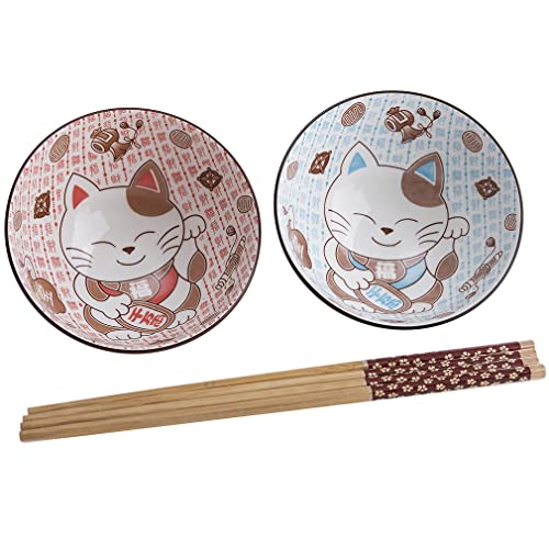 lachineuse - Japanisches Essens-Set – Design Maneki Neko – Glücksbringer Katze – 2 Reisschalen und ihre Essstäbchen – Duo Gourmand – japanische Dekoration – Geschenkidee Japan Asien .. von lachineuse